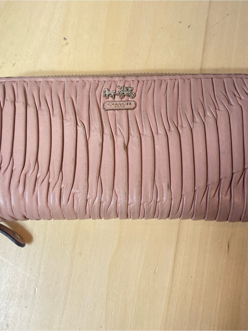 Coach Madison Gathered Pleated Pink Leather Zip Around Long Wallet